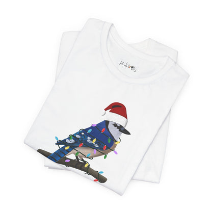 Blue Jay with Fairy Lights Christmas Bird T-Shirt