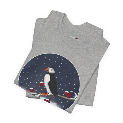 Puffin on a Winter Branch Birdwatcher Christmas Bird T-Shirt