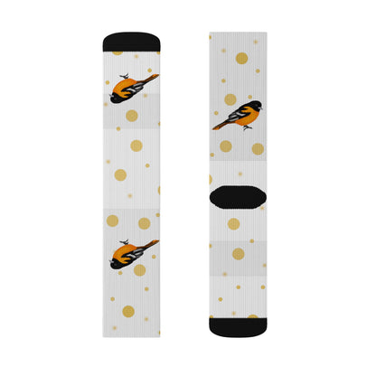 Baltimore Oriole Bird Art Socks White and Golden Dots