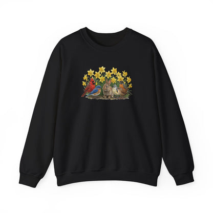 Spring & Easter Sweatshirt – Bunny, Cardinal & Bluebird | Cozy Bird Lover Crewneck