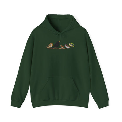 Vögel auf einem Ast Hoodie - Amsel Rotkehlchen Kohlmeise Kapuzenpullover für Vogelbeobachter & Naturliebhaber