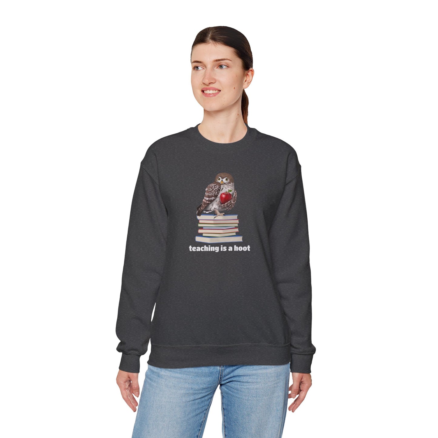 Cute Owl on Books Teacher Sweatshirt – Teaching is a Hoot – Cozy Back to School Aesthetic