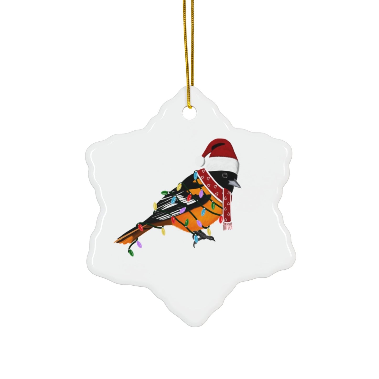 Baltimore Oriole as Santa Ceramic Bird Christmas Ornament | Durable Double-Sided Bird Lover Decor