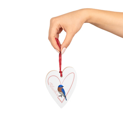 Heart-Shaped Wooden Ornament with Bluebird - Perfect for Bird Lovers