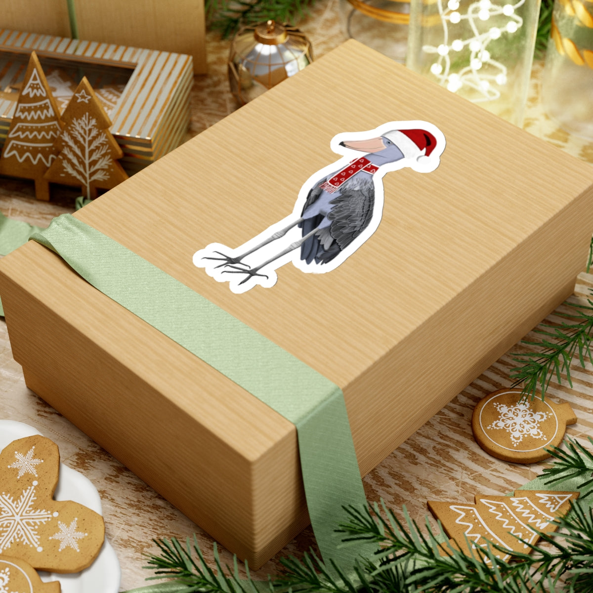 Shoebill with Santa Claus Hat and Scarf Christmas Bird Sticker