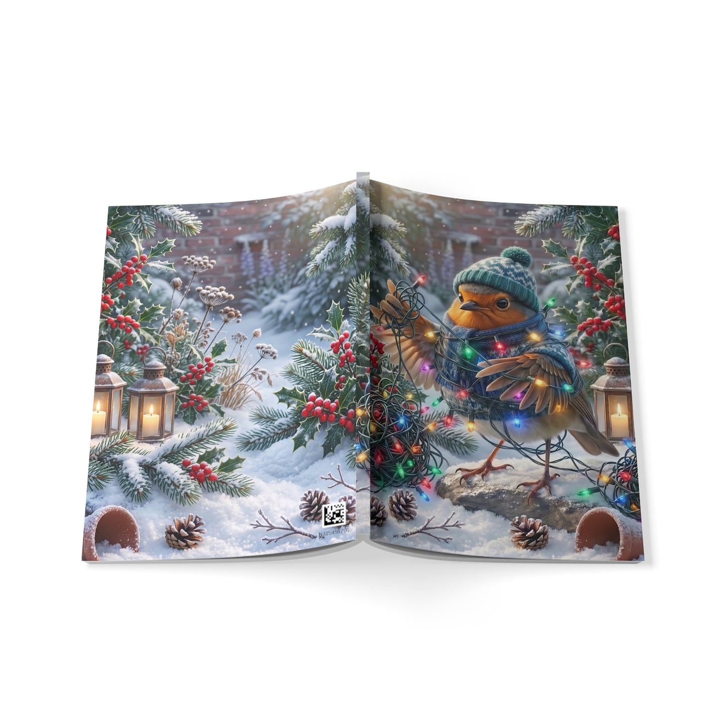 Premium Notizbuch A5 Rosi Rotkehlchen & die Lichterkette | Liniert | Lustiges Geschenk für Vogelfreunde