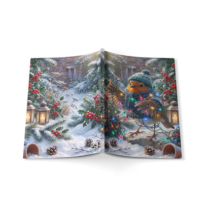 Premium Notizbuch A5 Rosi Rotkehlchen & die Lichterkette | Liniert | Lustiges Geschenk für Vogelfreunde