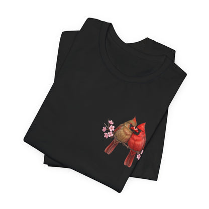 Northern Cardinals Cherry Blossom T-Shirt | Floral Spring Tee for Bird Lovers