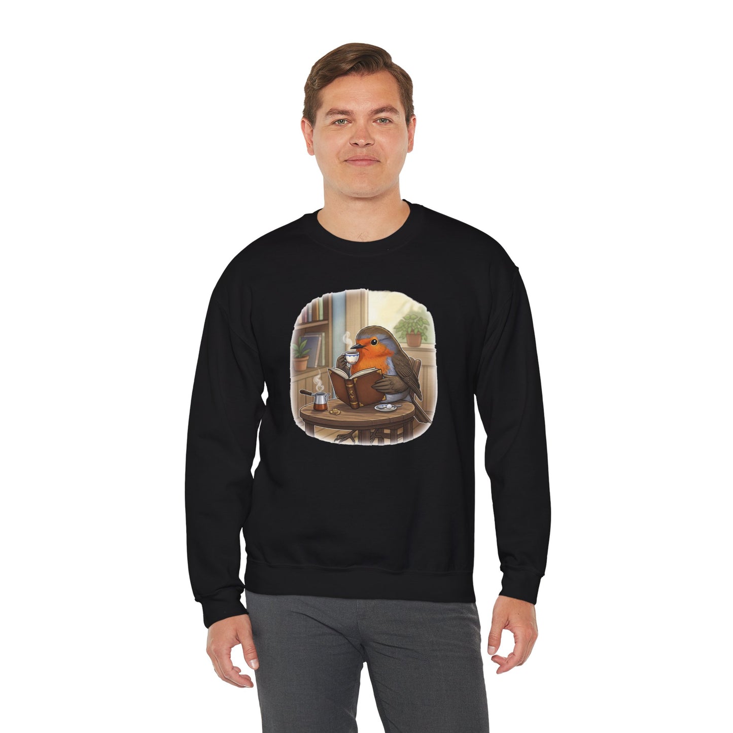 Robin Reads Books and Drinks Coffee Bird Sweatshirt Funny Book & Bird Lovers