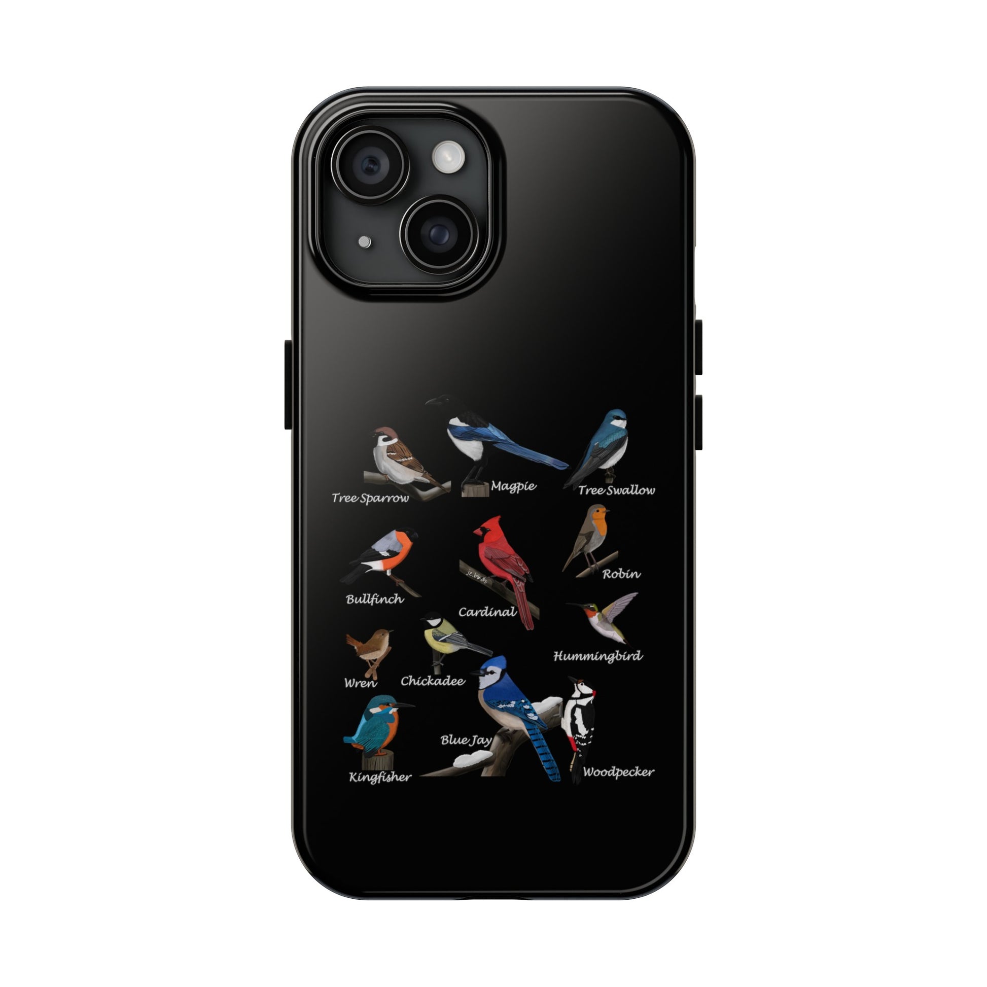 Garden Birds Blue Jay Cardinal Bullfinch Bird Art Tough Phone Case Black