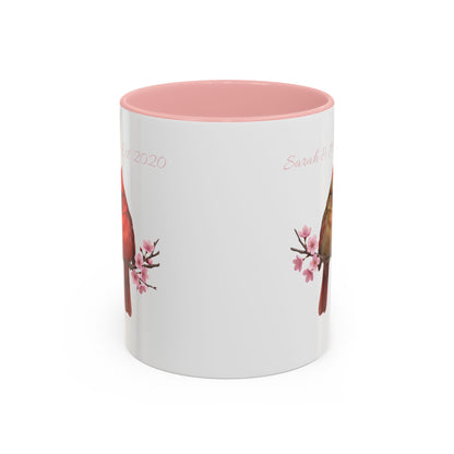 Personalized Cardinal Couple Mug – Cherry Blossom Design with Custom Names (Pink Accent)