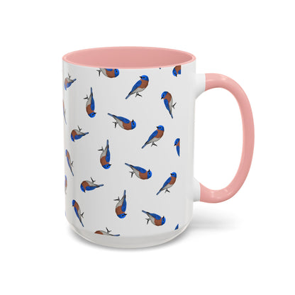 Bluebird All-Over Pattern Accent Mug | Colorful Bird Lover Gift for Birdwatchers