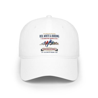 Red, White & Birding Branch Baseball Cap | Cardinal Blue Jay Bluebird USA 250 Edition | jz.birds