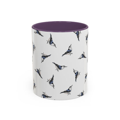 Nuthatch All-Over Pattern Accent Mug | Colorful Bird Lover Gift for Birdwatchers