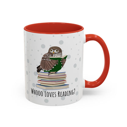 Whooo Loves Reading Owl Teacher Mug – Two-Tone Librarian & Book Lover Cup