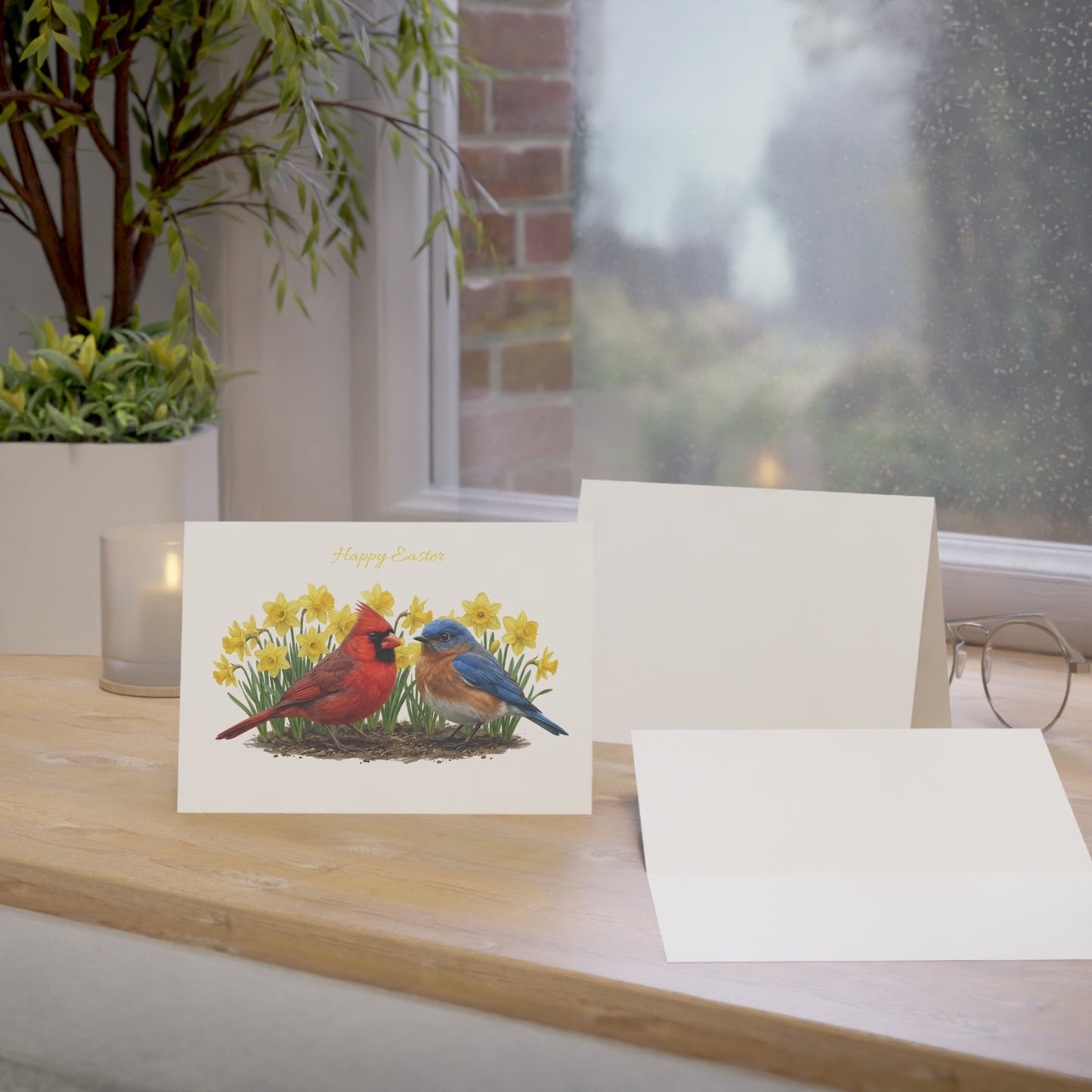 Bluebird and Cardinal Greeting Card – Happy Easter | & Daffodils Single or Boxed Set