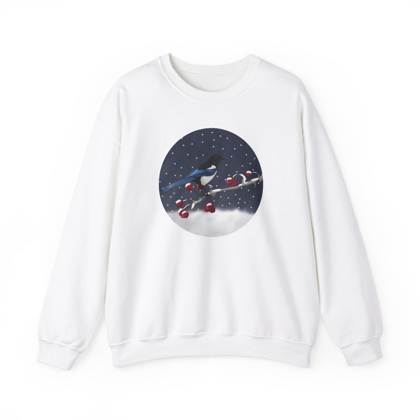 Magpie on a Winter Branch Christmas Bird Sweatshirt