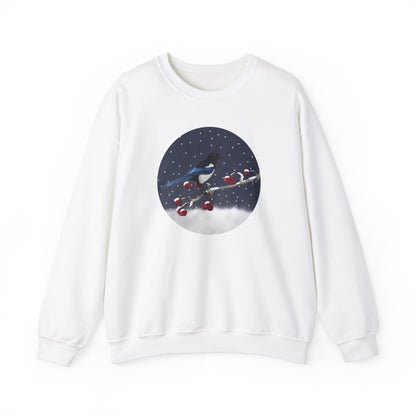 Magpie on a Winter Branch Christmas Bird Sweatshirt