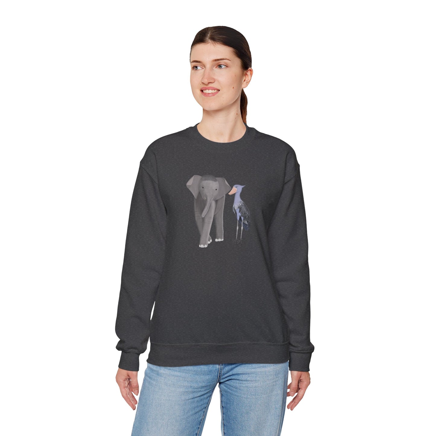 Elephant with Shoebill Bird Birding & Birdwatching Sweatshirt