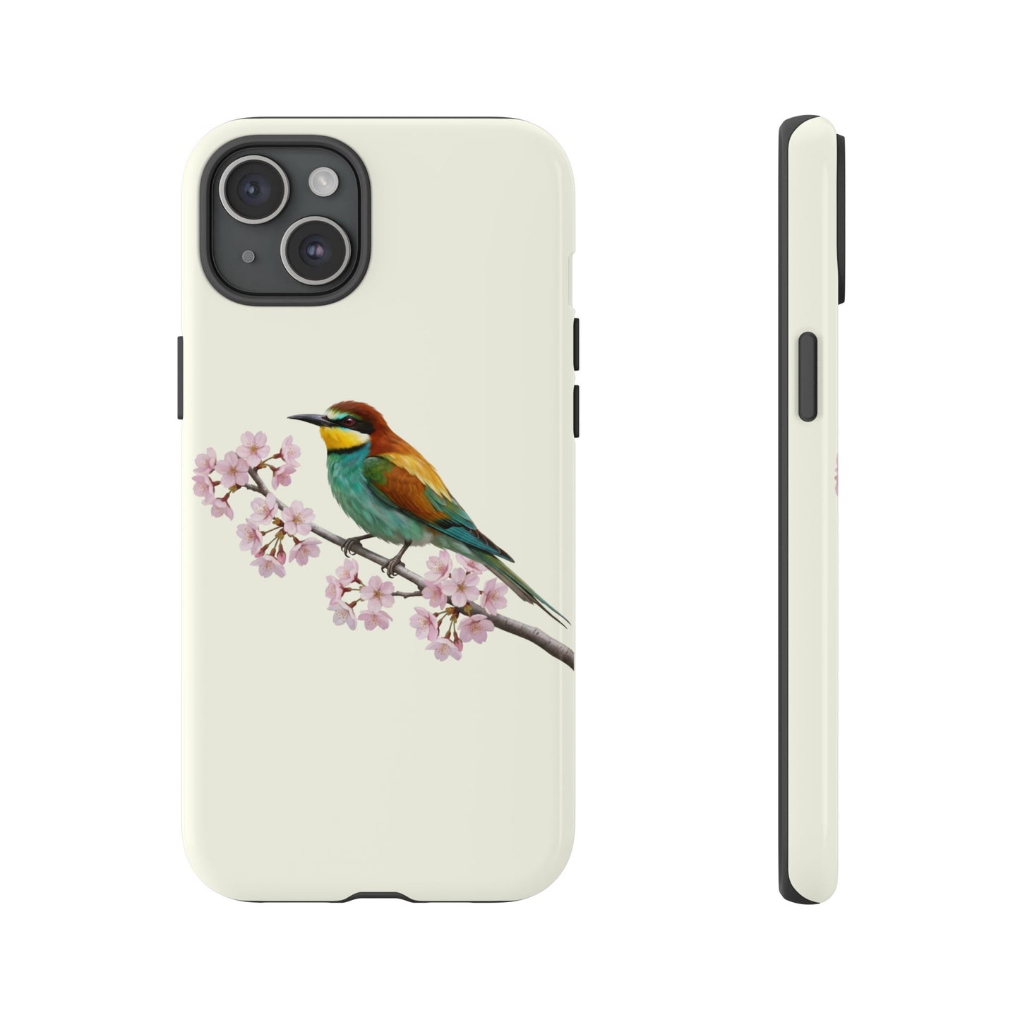 Bienenfresser Handyhülle in Cremeweiß | Florales Kirschblüten Vogel-Motiv für iPhone & Google Pixel