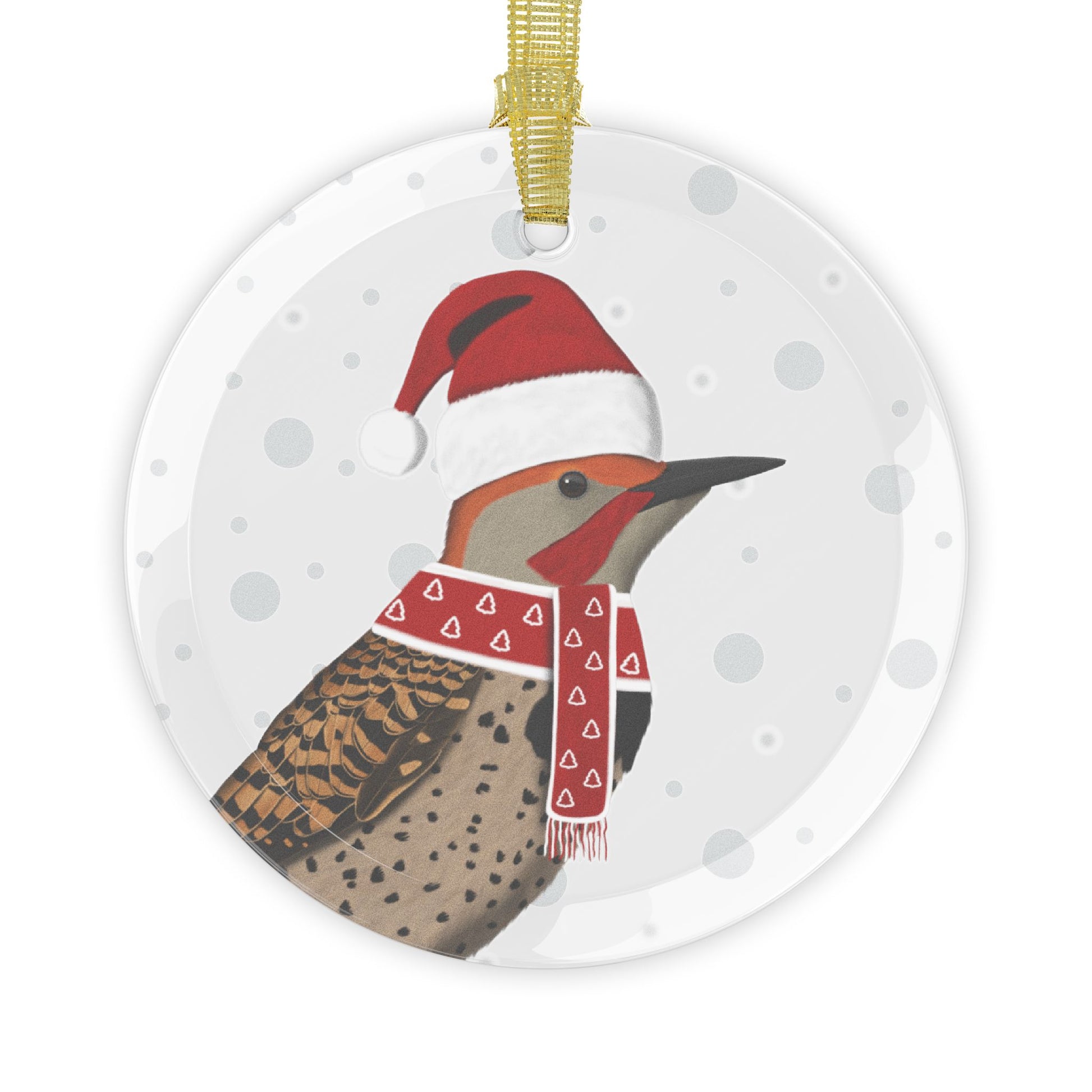 Northern Flicker as Santa Claus Christmas Glass Ornament