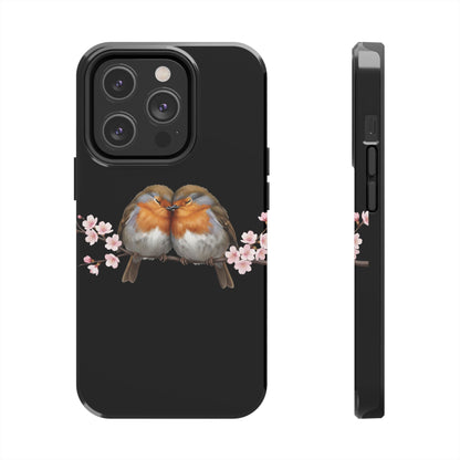 European Robin with Cherry Blossoms iPhone Case – Premium Tough Phone Cover Black