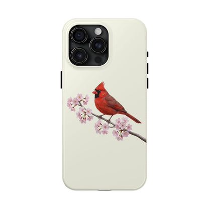 Northern Cardinal & Cherry Blossom Tough iPhone Case Creamy White