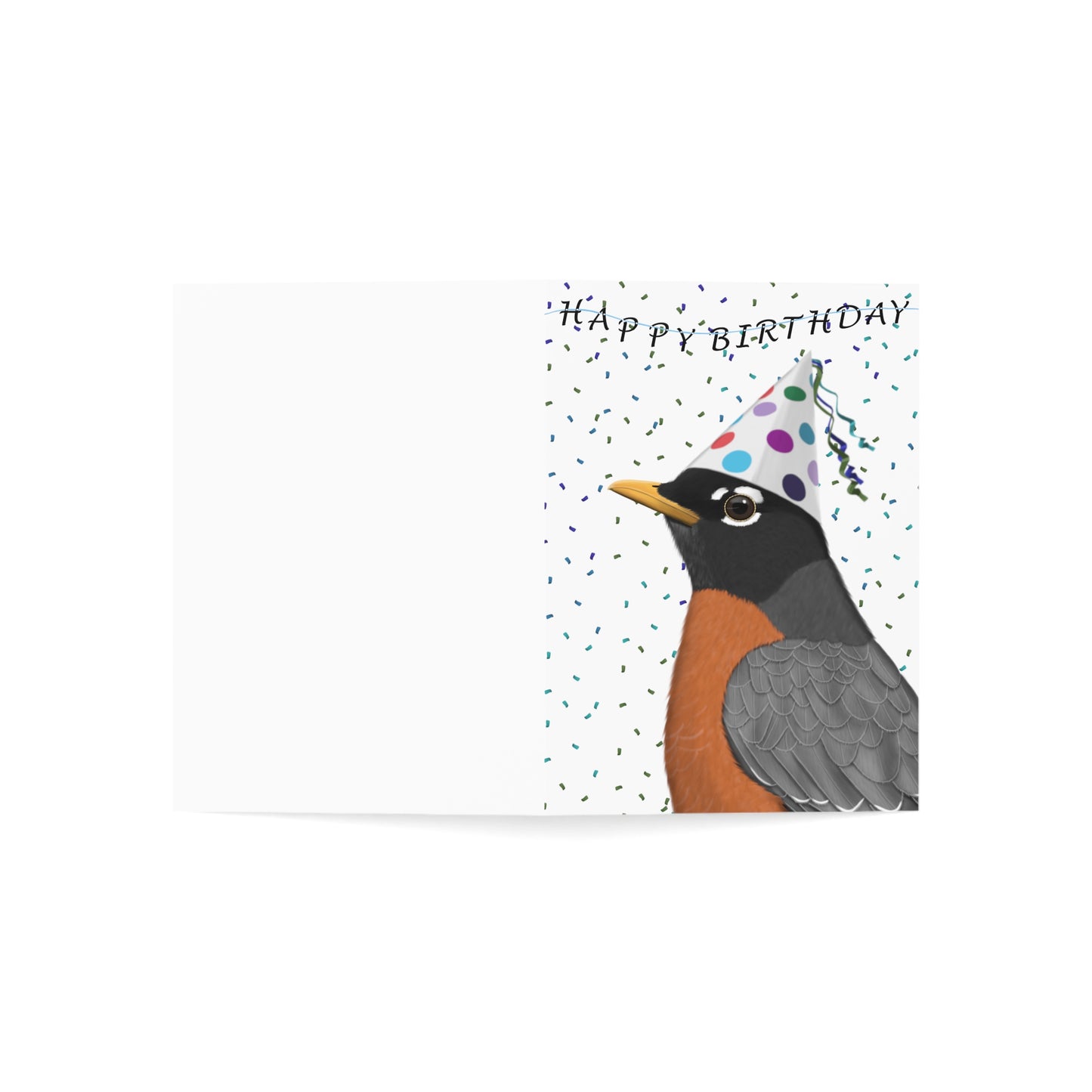 American Robin with Party Hat Birthday Card – Premium Matte Bird Greeting – Cards
