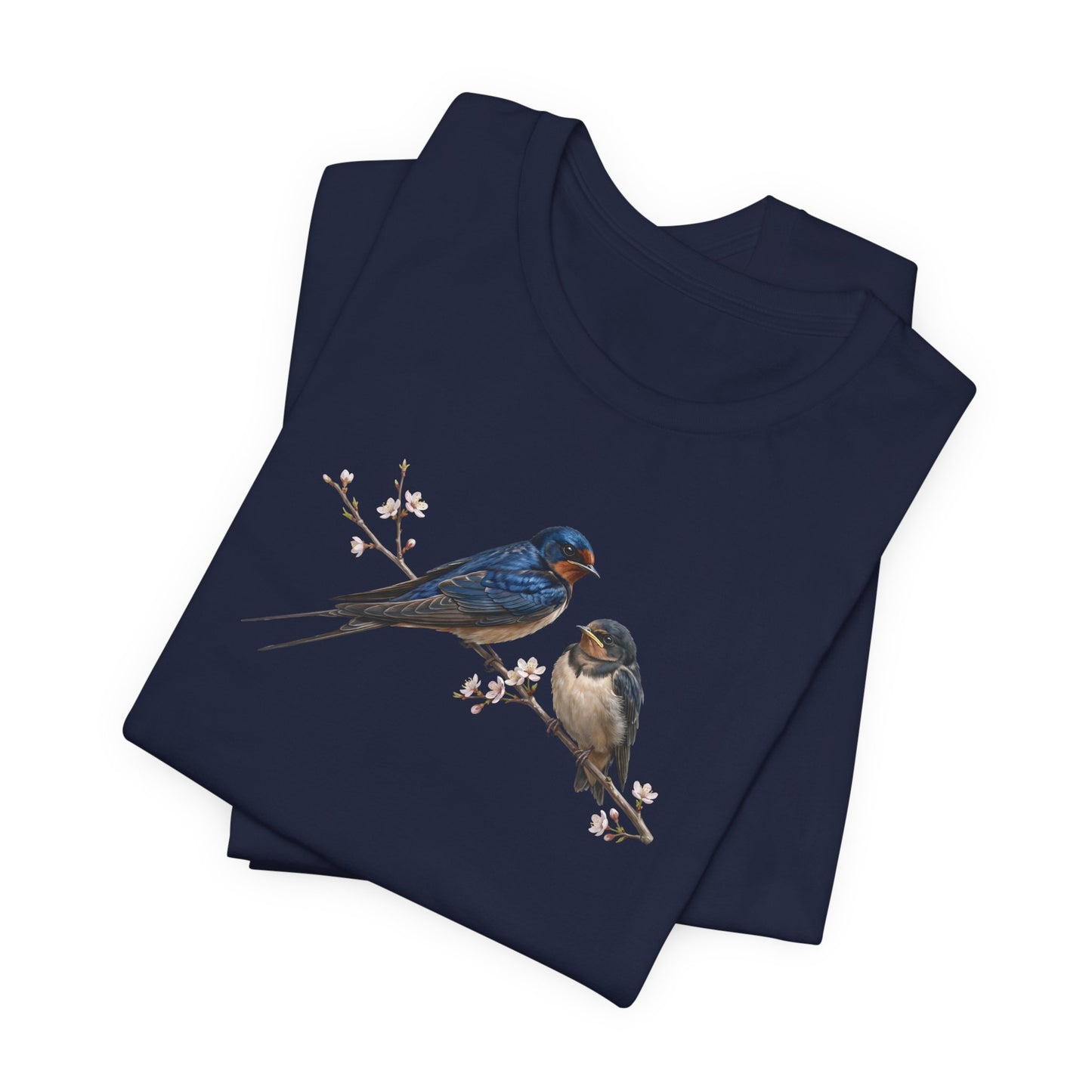 Barn Swallow & Fledgling T-Shirt | Spring Blossoms Unisex Graphic Tee