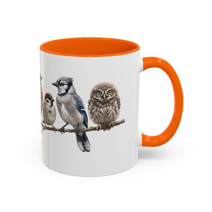 Blue Jay Cardinal Bluebird Little Owl Fledglings Two-Tone Mug | Spring Bird Lover Gift