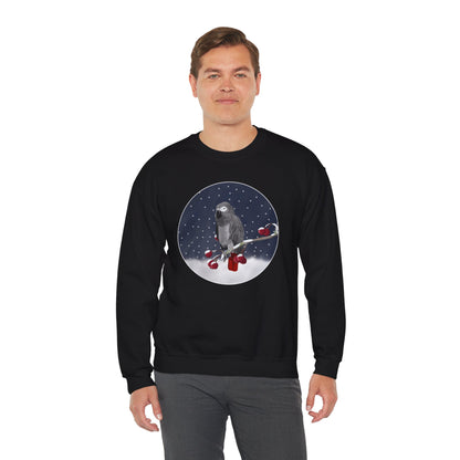 Grey Parrot on a Winter Branch Birdwatcher Christmas Bird Sweatshirt