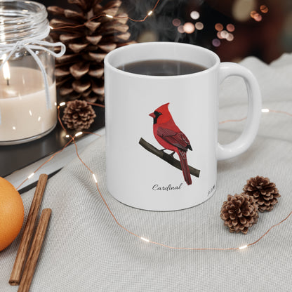 Cardinal Bird Ceramic Mug Birdwatcher White