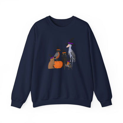 Robin Shoebill Rabbit with Cat Happy Halloween Birds Sweatshirt