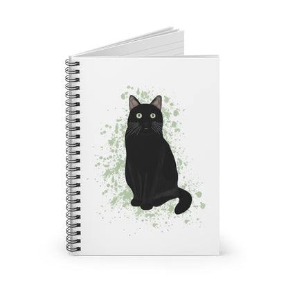 Black Cat with Green Eyes Cat Lover Spiral Notebook Ruled Line 6" x 8"