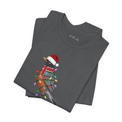 Robin with Fairy Lights Christmas Bird T-Shirt