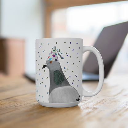 Taube feiert Geburtstag mit Partyhut und Konfetti Vogel Tasse