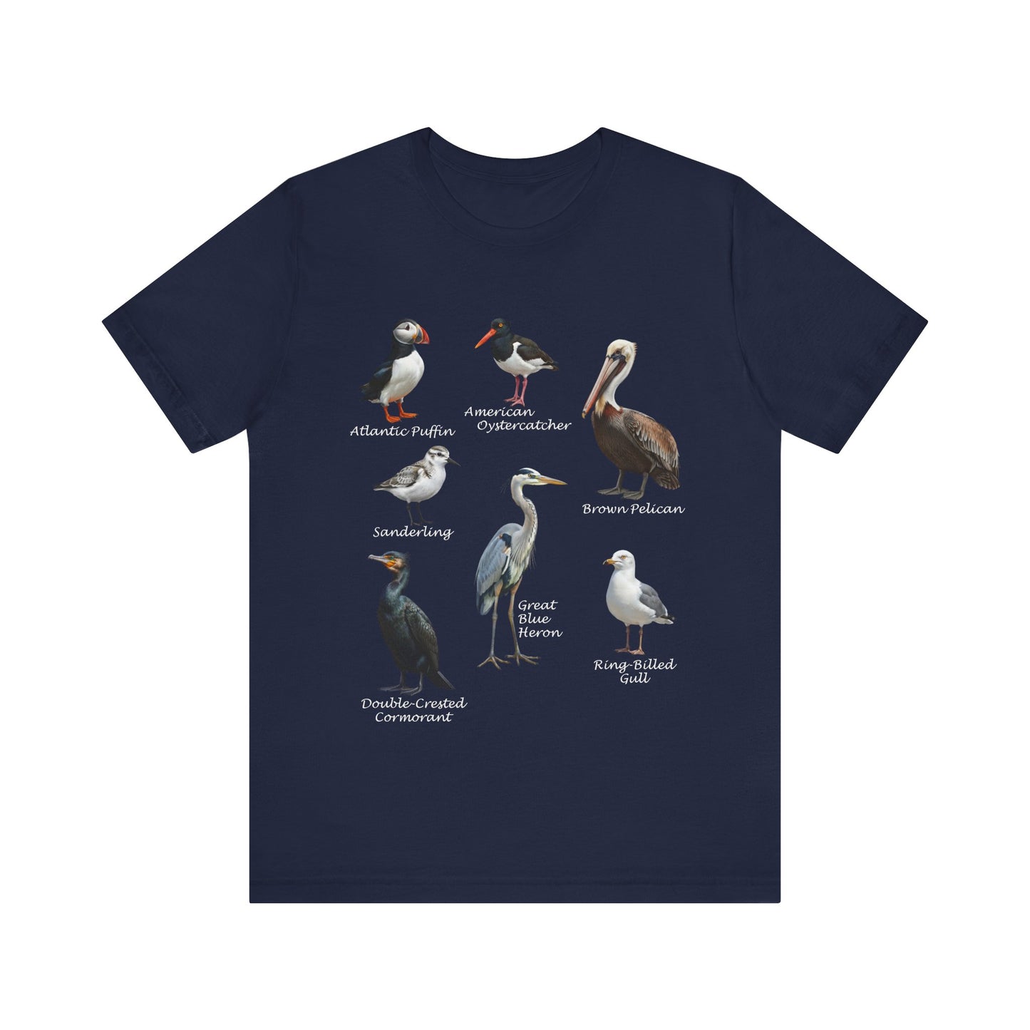 North American Shorebirds Shirt – Pelican, Heron, Puffin & Gull Field Guide