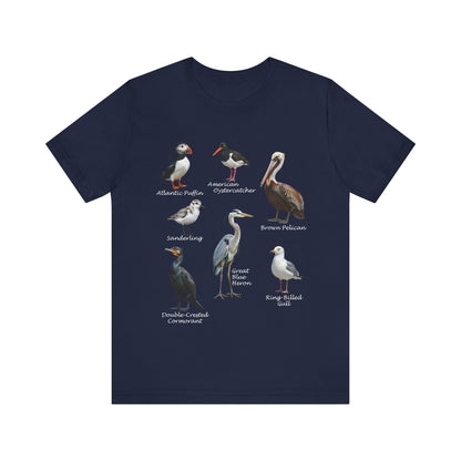 North American Shorebirds Shirt – Pelican, Heron, Puffin & Gull Field Guide