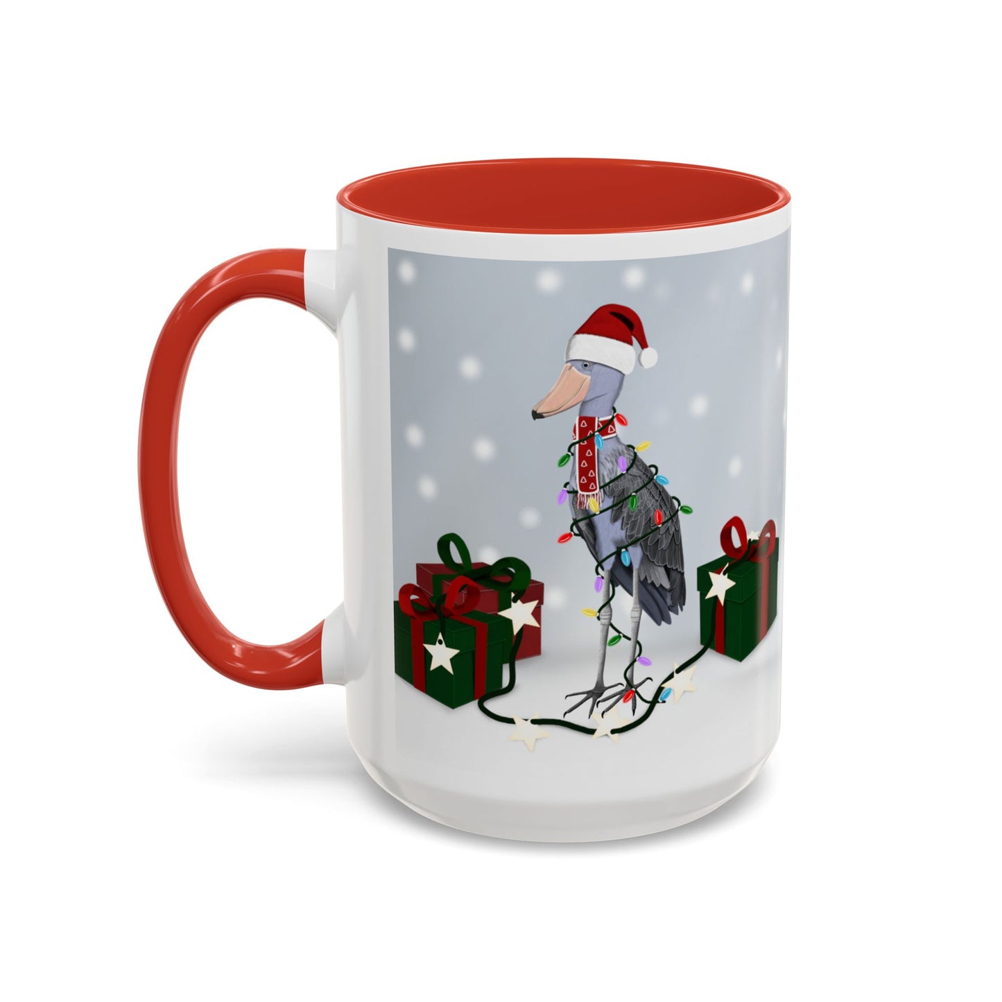 Shoebill with Christmas Hat and Scarf Snow Bird Coffee Mug