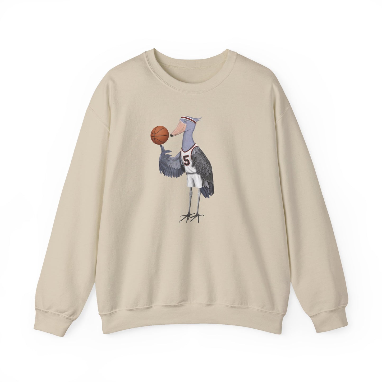 ハシビロコウの面白いバスケットボールの鳥のスウェットシャツ | バードウォッチャークルーネック | ユニセックスのユニークなバスケットボールファンギフト