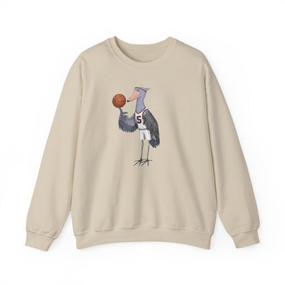ハシビロコウの面白いバスケットボールの鳥のスウェットシャツ | バードウォッチャークルーネック | ユニセックスのユニークなバスケットボールファンギフト