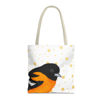 Baltimore Oriole Golden Dots Bird Tote Bag 16"x16" White