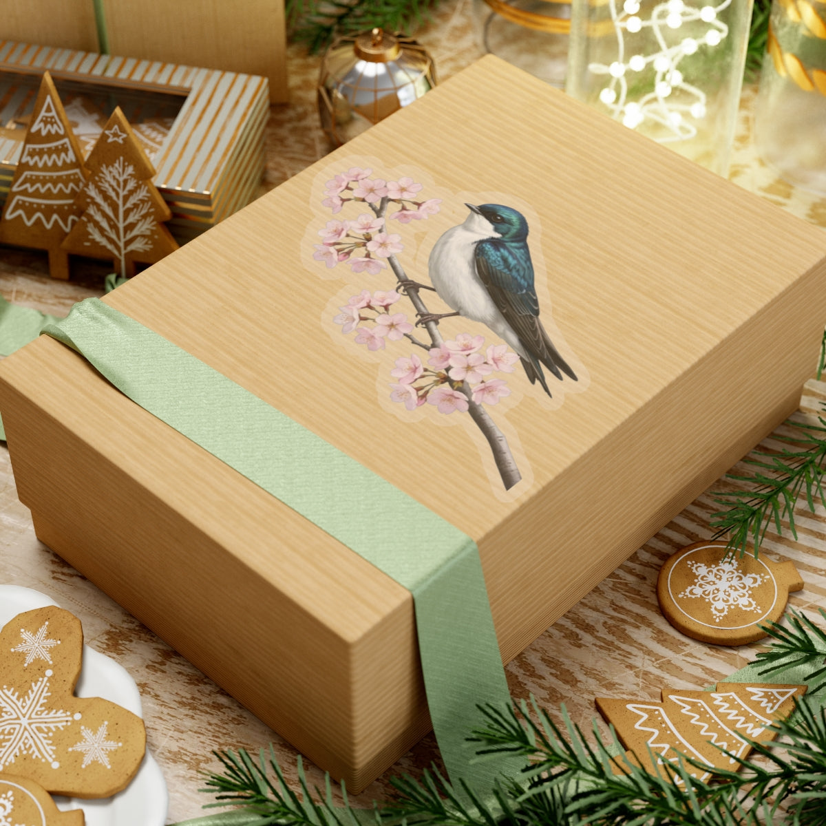 Tree Swallow Cherry Blossom Sticker | Glossy Floral Bird Decal | Spring Laptop Sticker