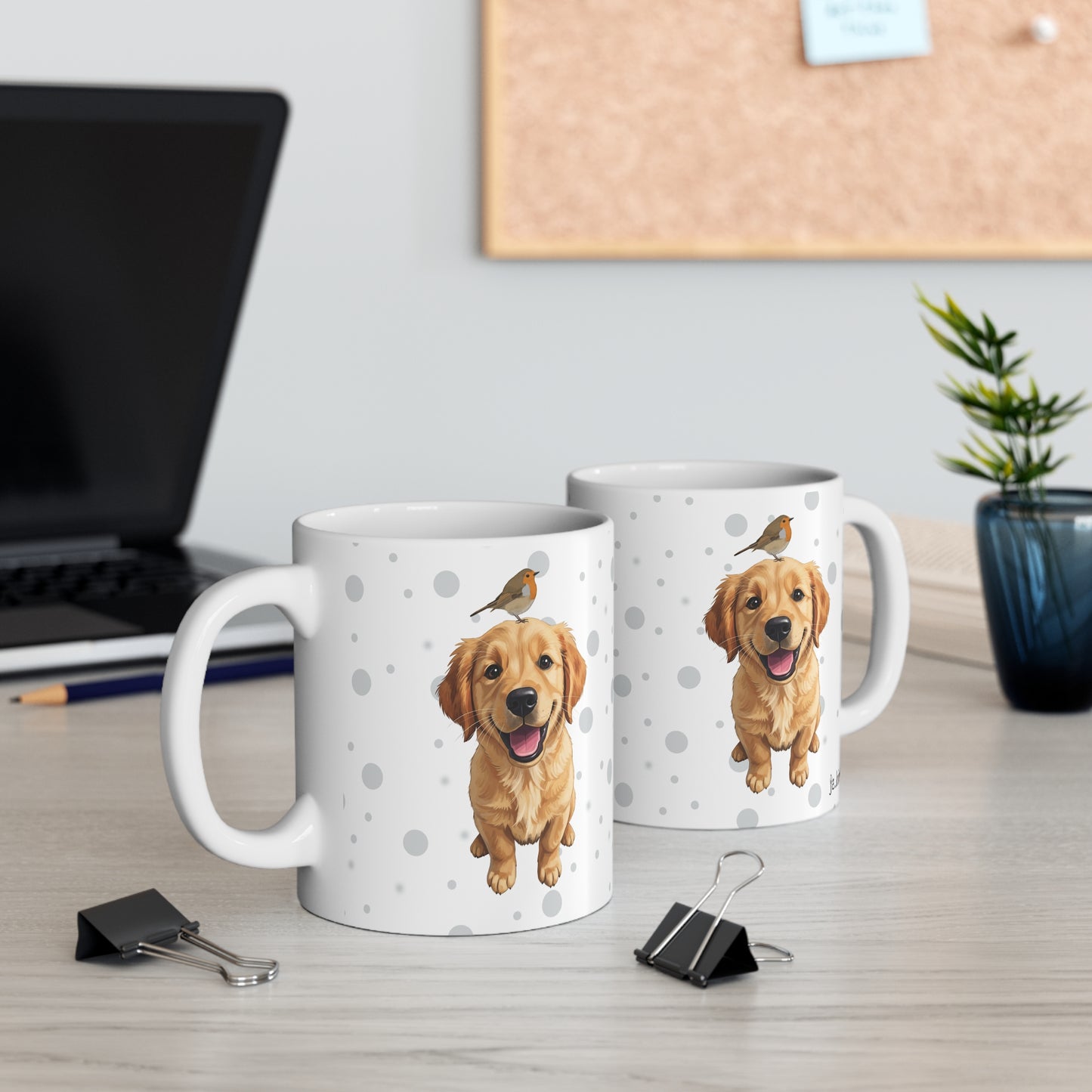 Golden Retriever Mug with Robin 11oz for Dog Lovers & Bird Watchers
