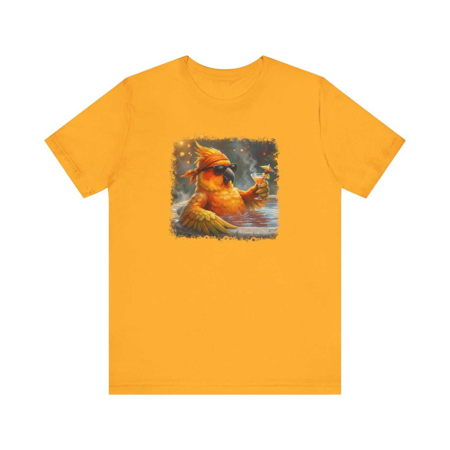 Funny Sun Parakeet T-Shirt | Bird with Sunglasses & Drink | Unisex Summer Tee