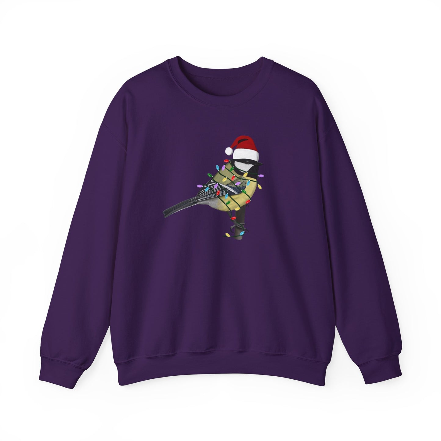 Chickadee with Fairy Lights Santa Claus Christmas Bird Sweatshirt