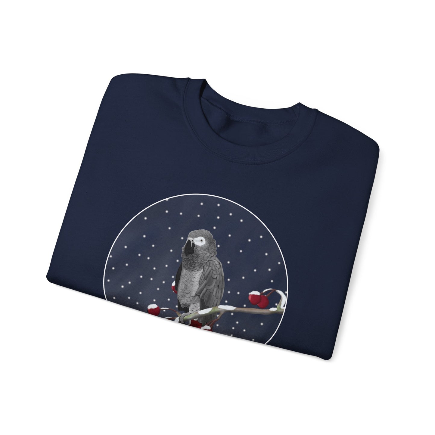 Grey Parrot on a Winter Branch Birdwatcher Christmas Bird Sweatshirt