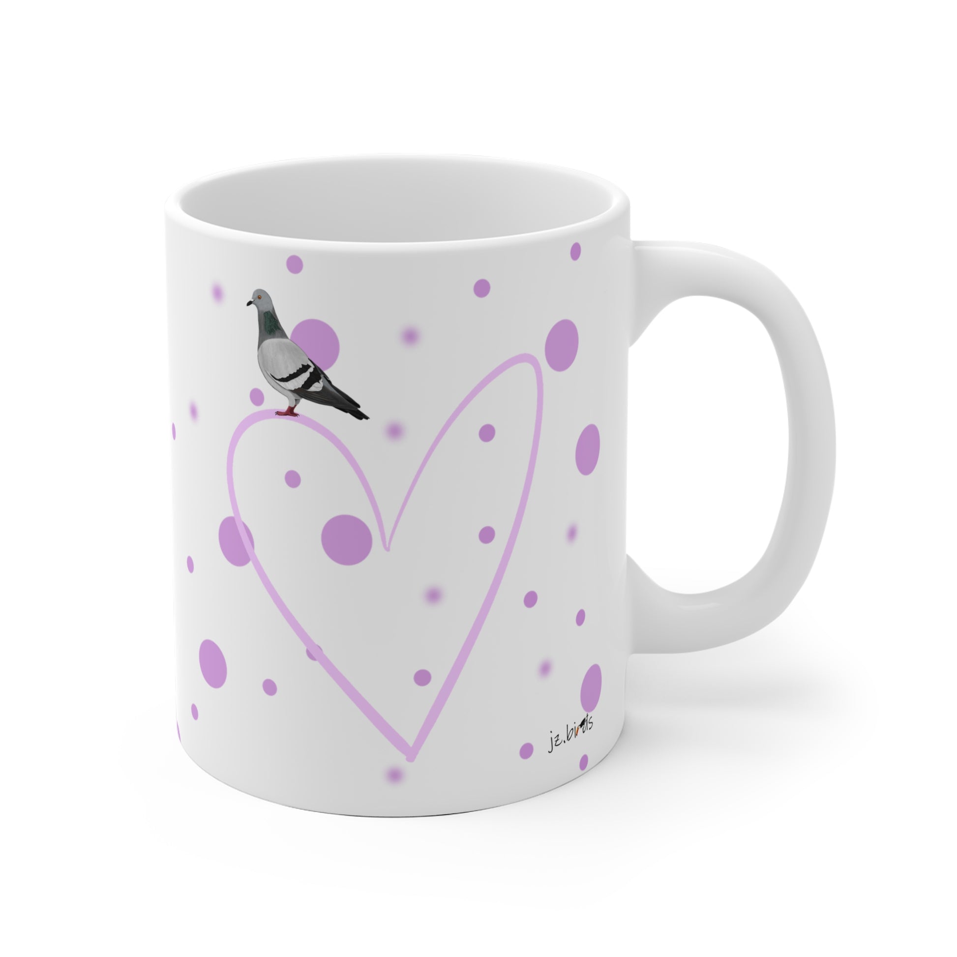 Taube mit Herz Valentinstag Vogel Tasse Punkte Rosa
