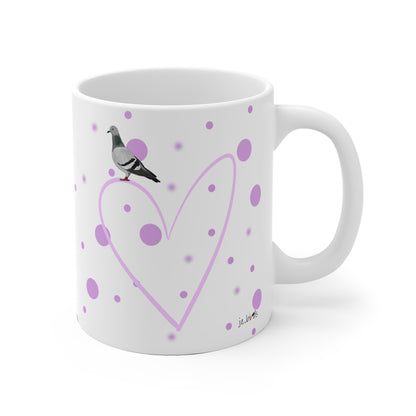Taube mit Herz Valentinstag Vogel Tasse Punkte Rosa