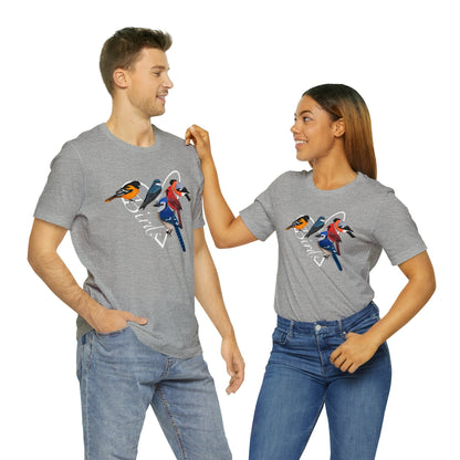 Blue Jay Northern Cardinal Oriole Bullfinch Swallow Heart Bird Unisex Tee - jz.birds